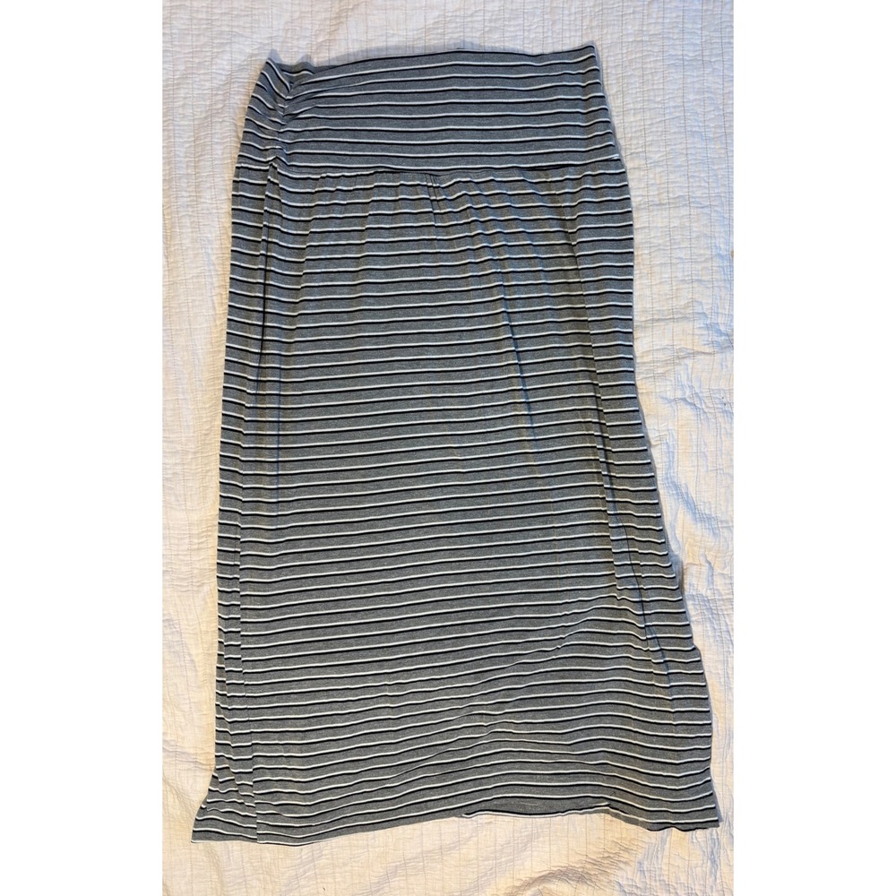 GNW Grey Black Striped Maxi Skirt XL Stretchy Knit Fold Over Waist Long Skirt